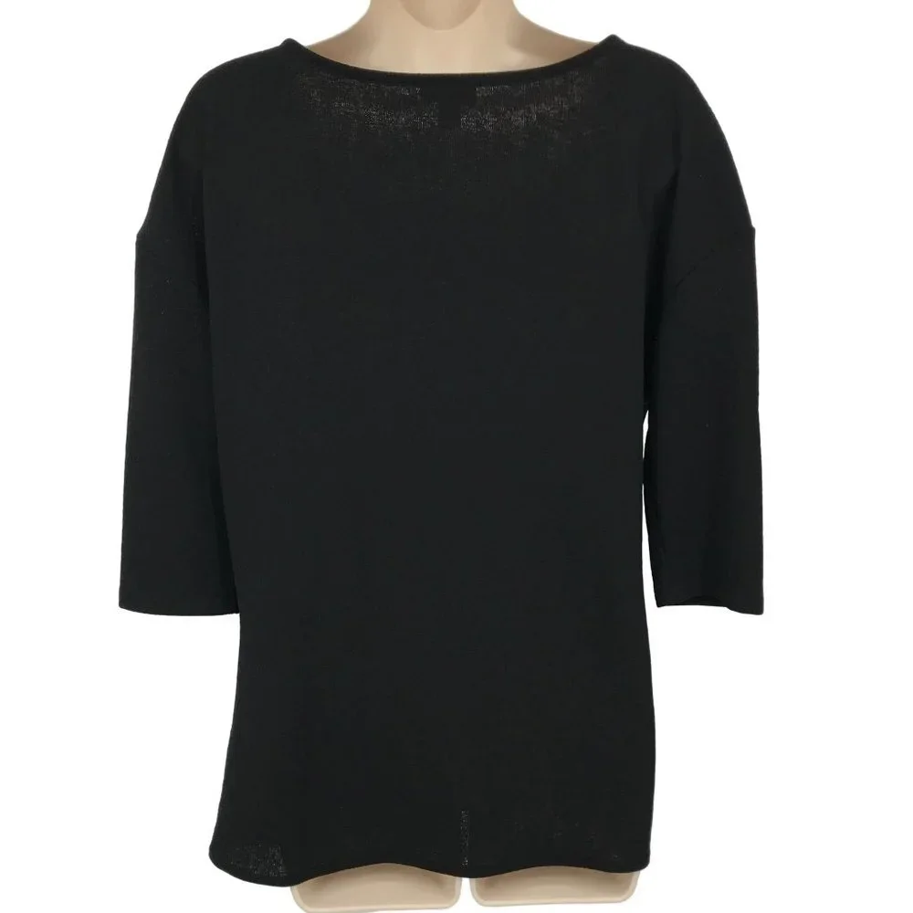 Vince Camuto Womens Black Ruched Side 3/4 Sleeve Round Neck Blouse Size S - Picture 4 of 6